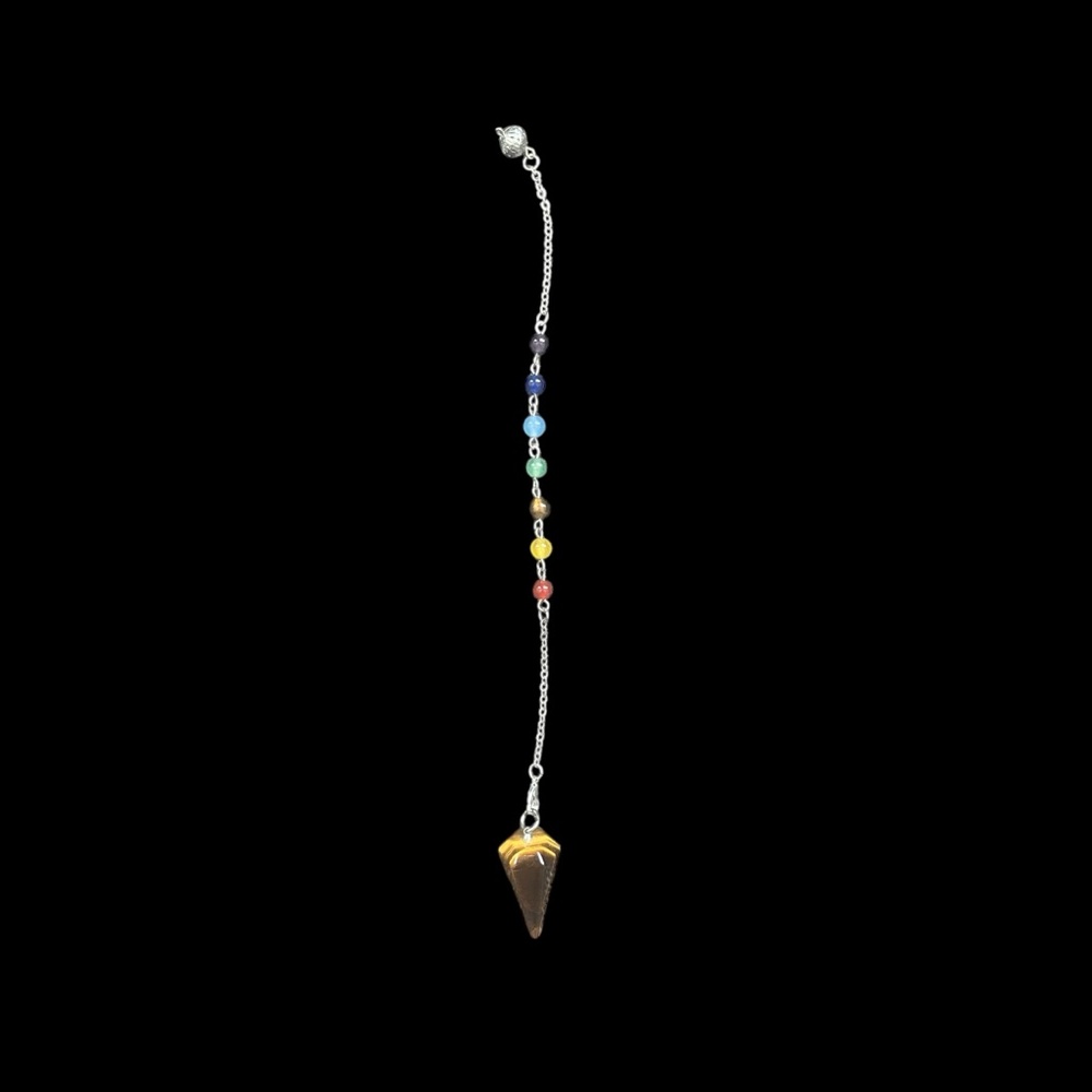 Tigers Eye Chakra Pendulum with Silver Tone Chain